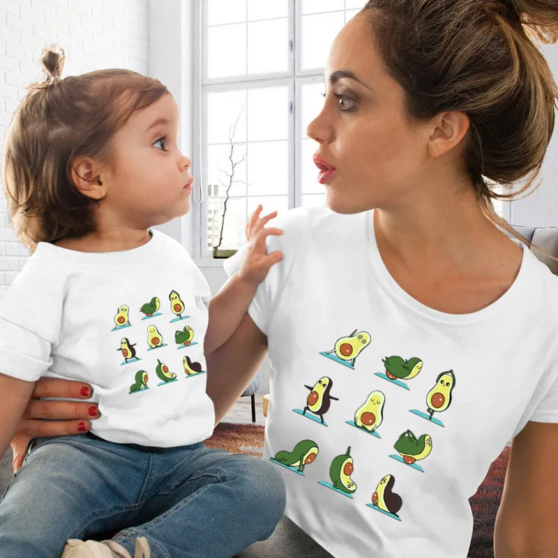 1 предмет; футболка с короткими рукавами с рисунком авокадо; Семейные комплекты; женские повседневные топы с принтом авокадо; летние детские футболки - Color: 1