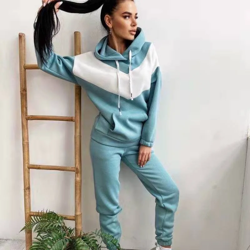 

2021 Womens Set Autumn Winter Ladies Clothing Hoodie Sweatshirt And Pants Cotton Sweatpants Casual Fashion Two Piece Set