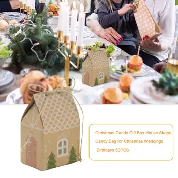 

Newest Christmas Candy Gift Box House Shape Candy Bag for Christmas Weddings Birthdays 50PCS #4O