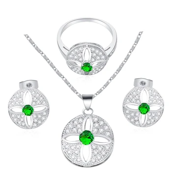 

ROLILASON Silver 925 stampe Necklaces Pendants Earrings Ring Crystal Sets jewelry Peridot Ring sz #6 #7 #8 JS545