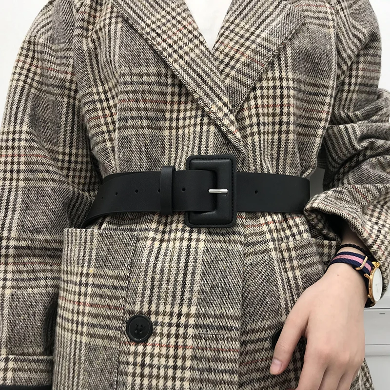 3 Colors Women Ins PU Belt Broad Solid Fashion All Match Buckle Belt Elegant Lady Street Waistband Overcoat Dress Accessories