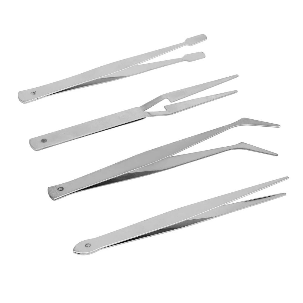 

NICEYARD Electronic Assemblers 4pc/Set Tweezers Stainless Steel Hand Tool DIY Crafts Modelling Soldering Trade Work Tool