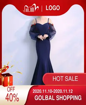 

Top Fashion Lanon Solid Vestidos De Fiesta Maxi Dress Plus Size New Wine Fish Tail Lantern Sleeves, Long Sleeved Ktv Sexy