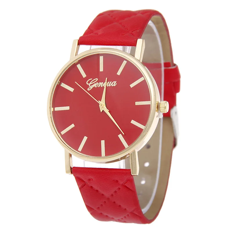 

Hot Selling Ladies' Watch Geneva Plaid Leather Belt Diagonal Motif Watch Strap Watch