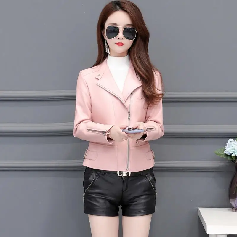 Black Leather Jacket Women New Spring Autumn Women's Leather Clothing Short Slim Motorcycle Leather Coat Female Outerwear