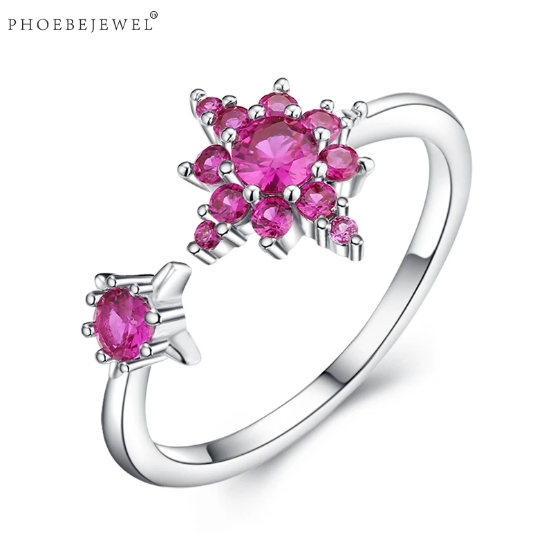 PHOEBEJEWEL серебристый цвет открыт кольца для женщин с AAA Розовый CZ мать и День