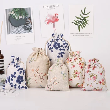 

Empty Drawstring Gift Bag Dried Flower Style Phone Case Soap Packaging Small Change Pocket Cotton Linen Mixture Free Shipping