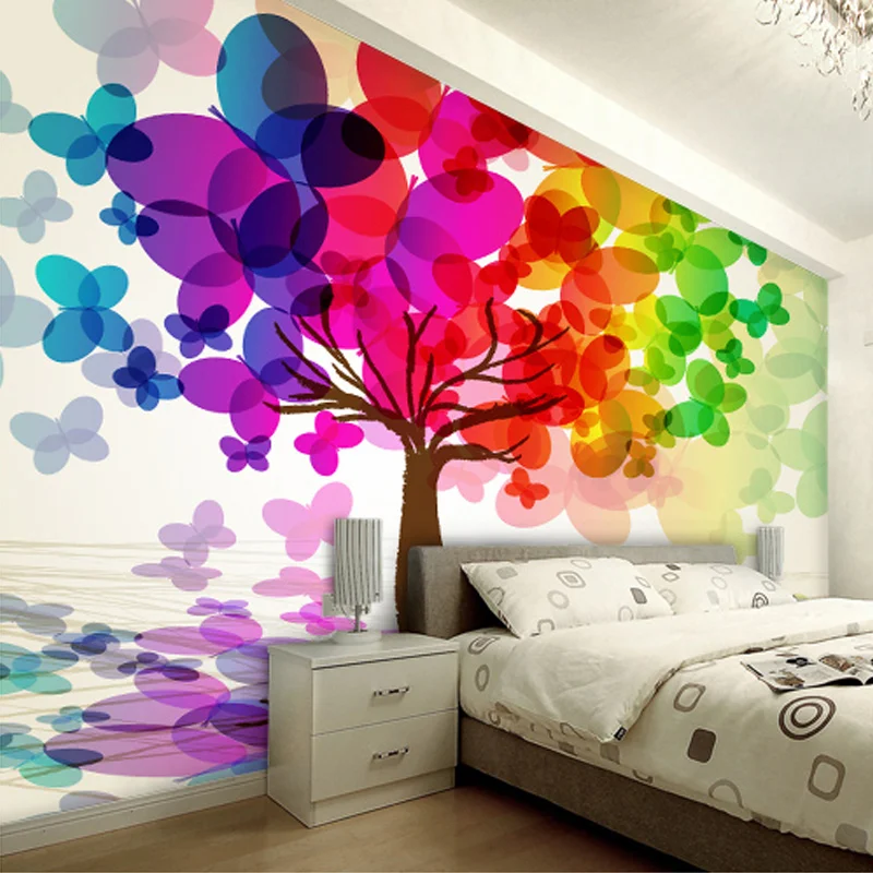 

Drop Shipping Customized Any Size 3D Wall Mural Wallpaper For Painting Colorful Trees Non-woven 3D Photo Wallpaper Paper
