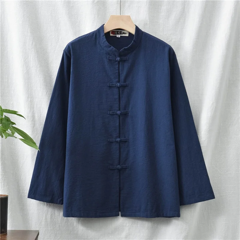 Women Long sleeve Shirt Autumn Chinese style Shirt Blouse Cotton Linen Vintage Qigong Tai Chi clothes V1997