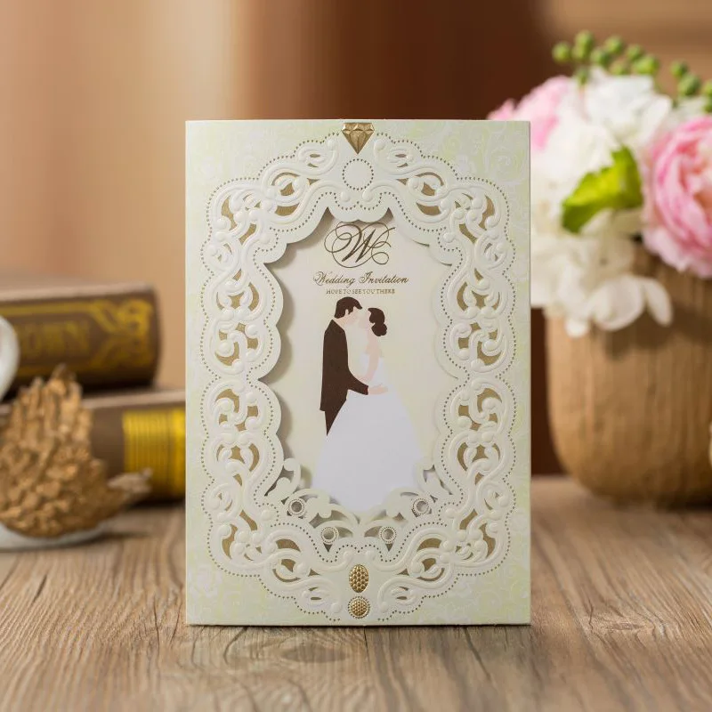  10pcs Luxury Flora Wedding Invitations Card Elegant Bride and Groom Invitation Card Favor Envelopes - 33050320334