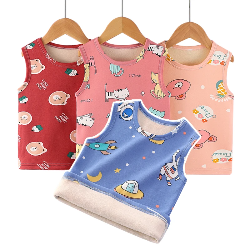 New Dinosaur Print Kids Pajamas Tops Autumn Winter Baby Sleeveless Tops Tees 2-11T Warm Toddler Sleep Vests for Boys Girls