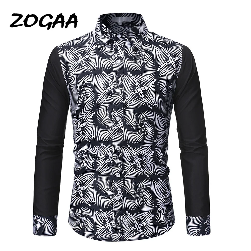 ZOGAA 2020 Новая мужская рубашка модная черно белая строчка с принтом тонкая длинными