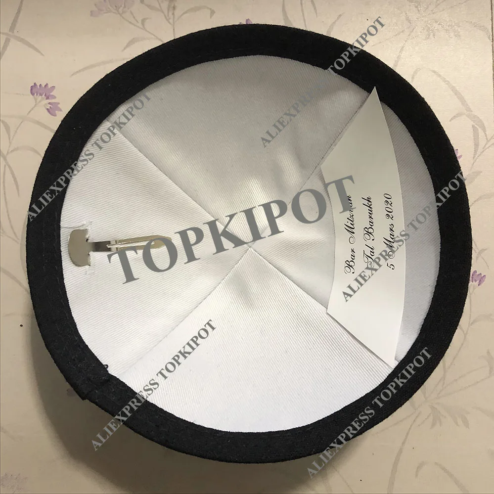 Черный льняной киппас с черной вышивкой