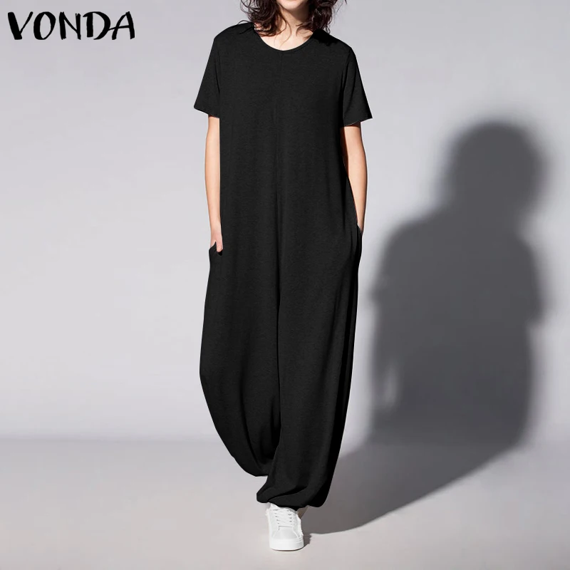 Vintage Rompers Womens Jumpsuits VONDA 2020 Casual Short Sleeve Solid Playsuits Ladies Office Overalls Plus Size Loose Pants Vintage Rompers Womens Jumpsuits VONDA 2020 Casual Short Sleeve Solid Playsuits Ladies Office Overalls Plus Size Loose Pants