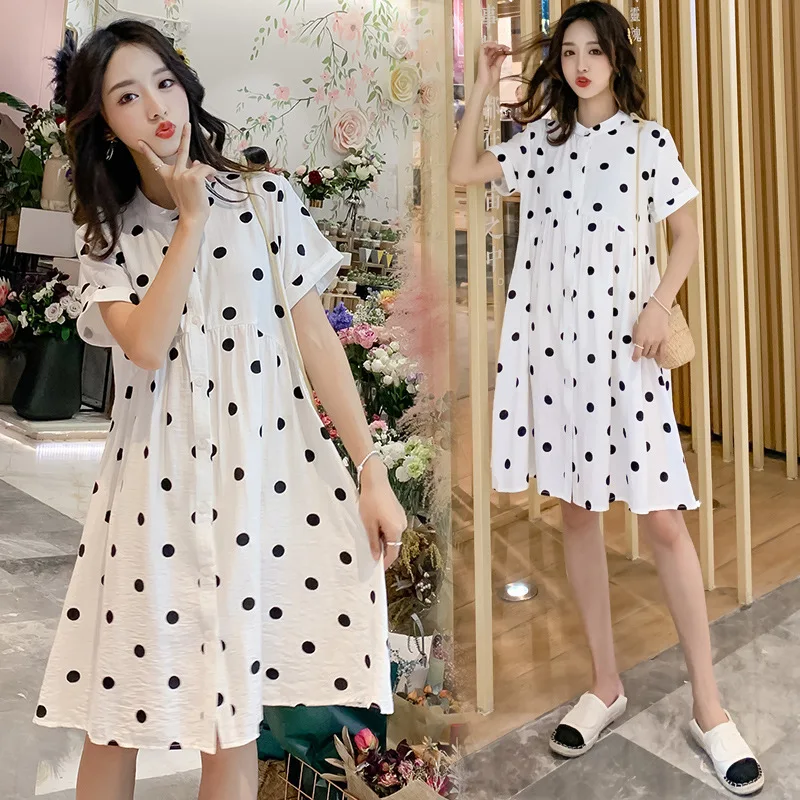 

2019 New Style Maternity Clothes Spring And Summer Short Sleeve Fashion Mid-length Dress Loose-Fit Pregnant Women Skirt Tops
