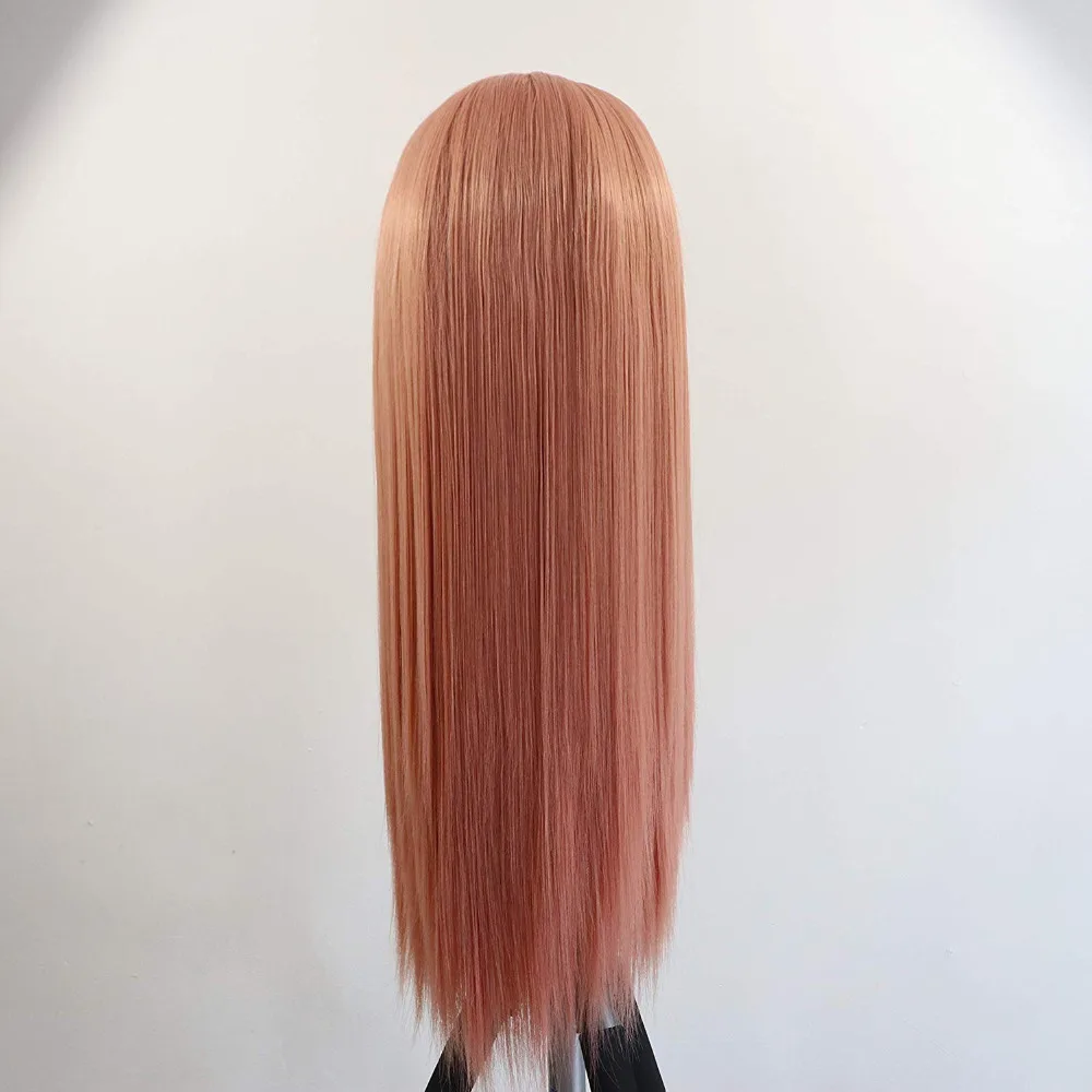 Marquesha синтетический парик на кружеве, розовый прямой парик на кружеве для женщин, розовое золото, макияж, бесклеевые парики на кружеве