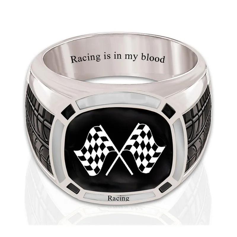 

925 Silver Vintage Punk Racing Ring for Men Festival Birthday Gift Jewelry Ring Wholesale size 8-12