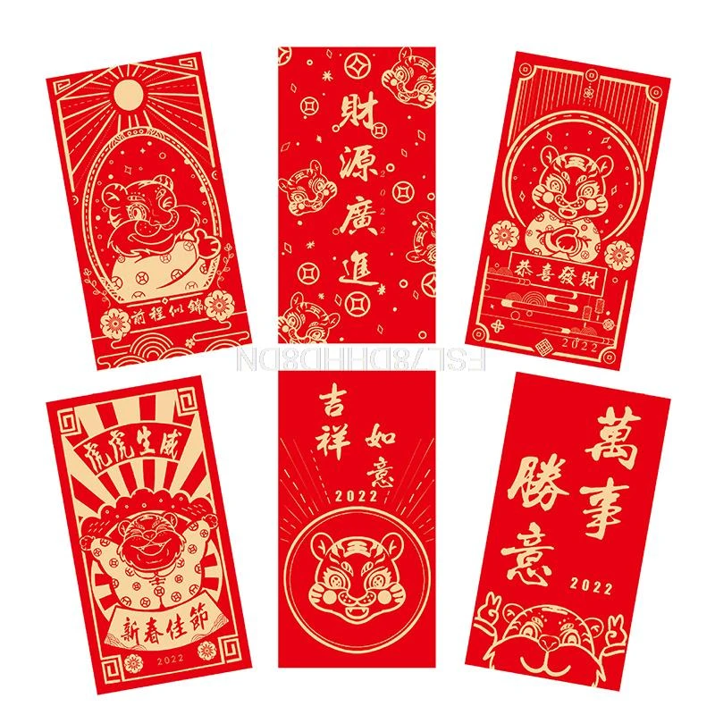 6PCS Big Chinese New Year Money Envelopes Hong Bao Red Packet W/ Flower Pictures