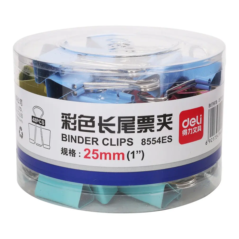 

25mm 48 pcs/tub Mix Colors Metal Binder Clips Paper Clip Long Tail Clips Light Weight Student Teacher Supplies