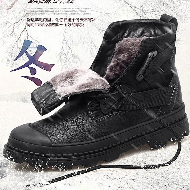 

2020 New Winter Boots Men Ankle Snow Boots Warm Fur Plush Waterproof Combat Platform Boots Shoes Mans footwear Big Size 38-47