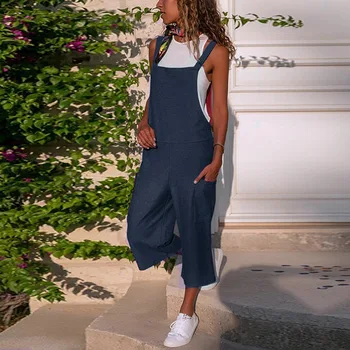

Woman's Fashion Casual Jumpsuit Pocket Loose Pants Solid Overalls S-XXL