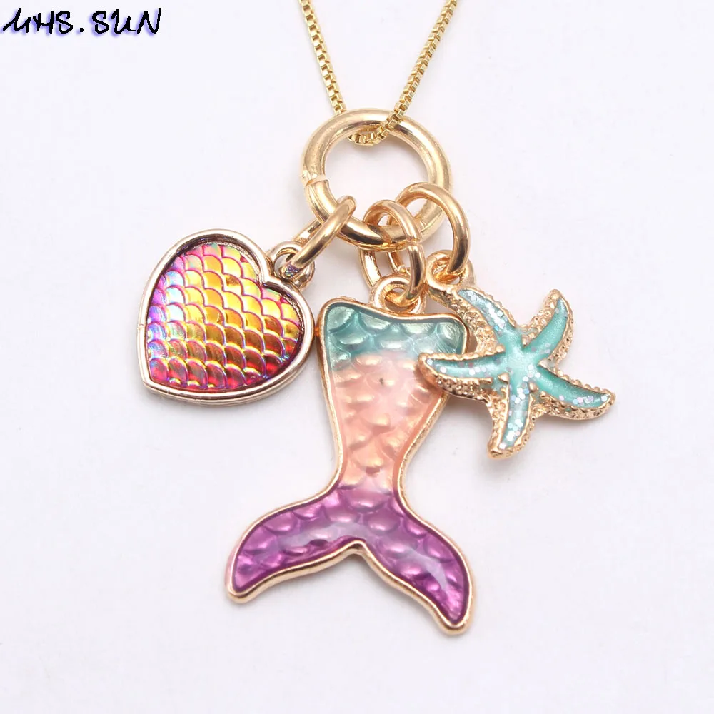 MHS.SUN fashion cartoon diy kids chain necklace girls lovely mermaid pendant necklace for kids best friend gift starfish jewelry