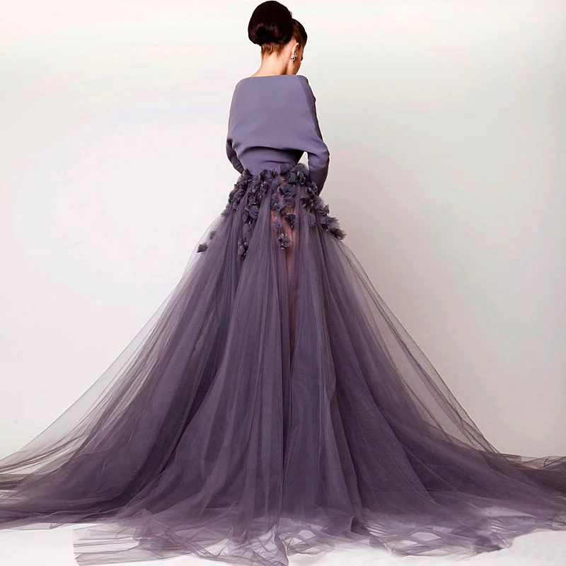 Vestidos de noche Abendkleider элегантный серый уникальный dubai длинный рукав с боковыми для особых случаев платья для матери невесты