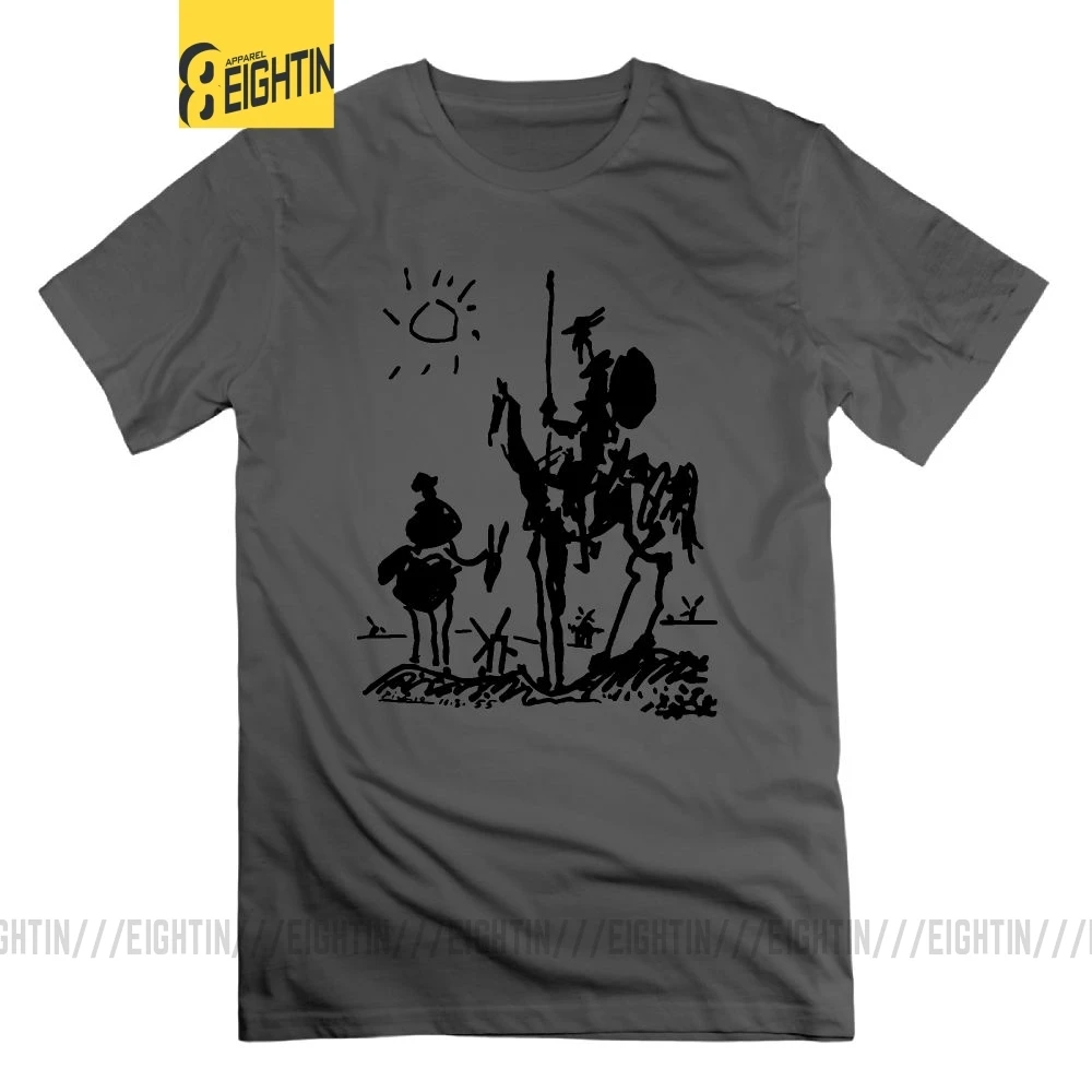 Мужская футболка с рисунком Пикассо винтажные футболки с рыцаря Дон Кихот футболки с коротким рукавом из хлопка с круглым вырезом - Цвет: Серый