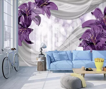 

CJSIR Custom Wallpaper Lily Flower Silk Garden Modern TV Sofa Background Wall Living Room Bedroom Background 3d Wallpaper
