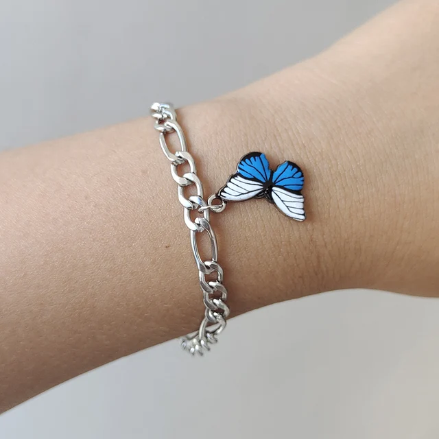 ZX Mixed Color Butterfly Charm Bracelet for Women Hip Hop Silver 