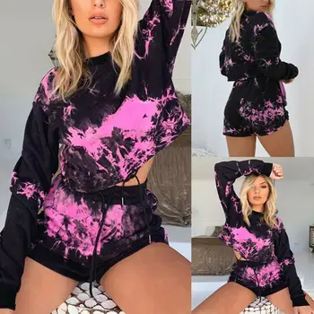 

2Pcs Womens fashion Jogger Casual Tracksuit Long Sleeve Loose Sweatshirt + Shorts Sets Sport Wearb 2019 New