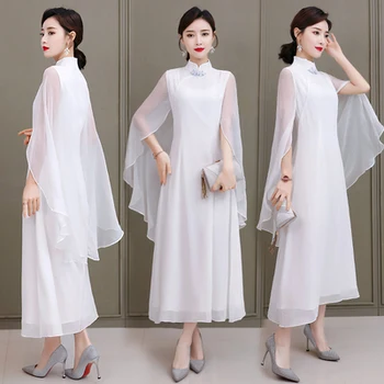 

2020 Free Shipping Spring Summer Chinese Improved White Retro Dress Women Work Wear Fashion Dresses