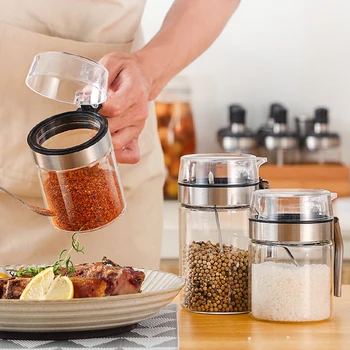 

Seasoning Pot Glass Bottle Condiment Storage Box Salt Pepper Sugar Flavoring Container with PP Lid Kitchen Supplies Spice Bottle