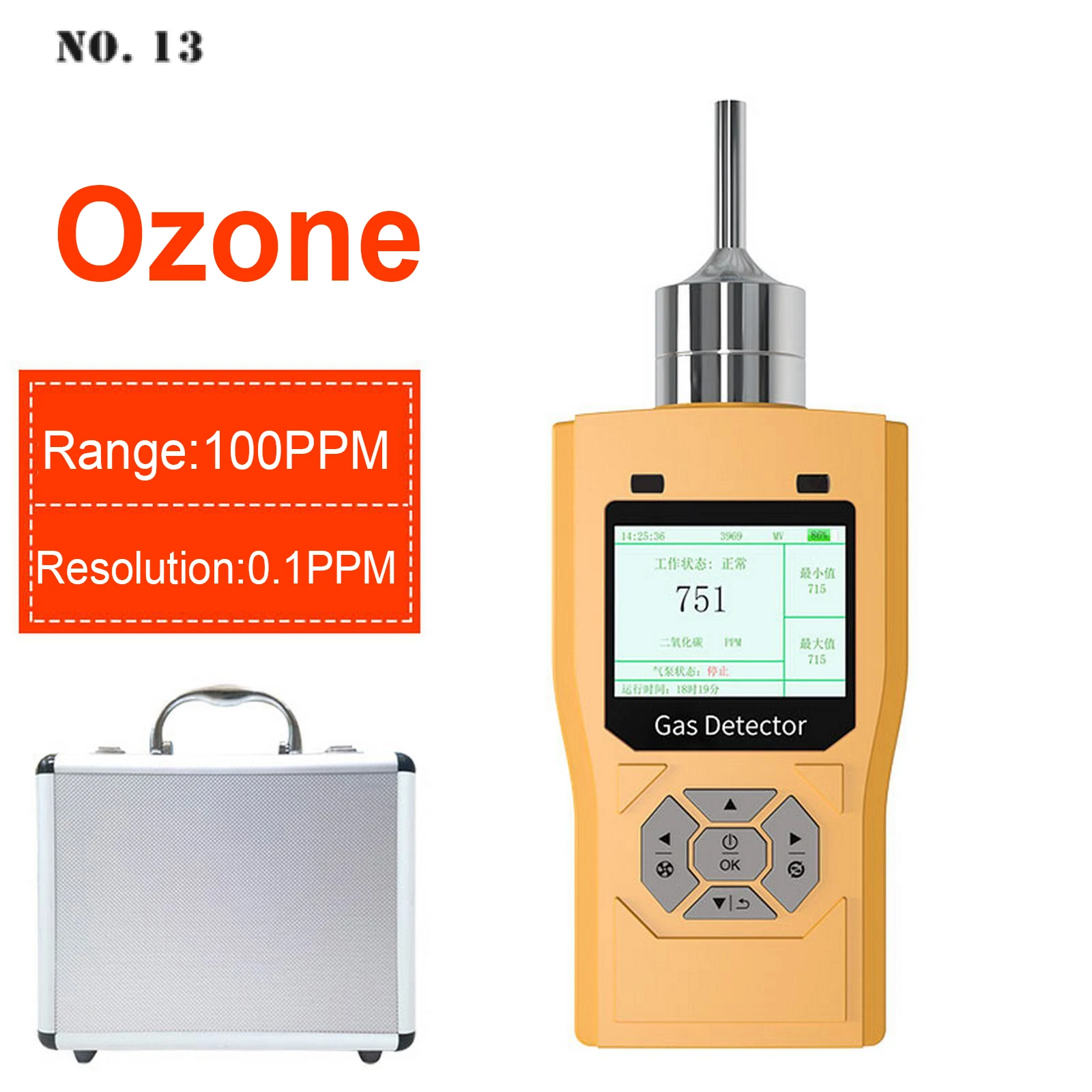 Portable O3 Ozone Photoion Gas Detector Pump Suction Gas Detection Air Detector Low Power O3