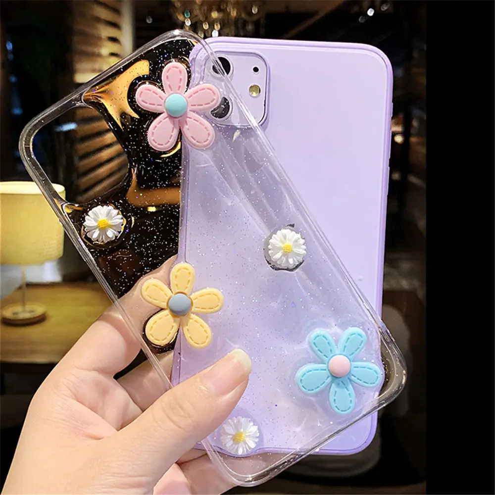 Lovebay 3D Цветы блеск чехол для телефона для iPhone 11 Pro 7 8 6 6s Plus X XR XS Max прозрачный Блестящий Мягкий ТПУ силиконовый чехол