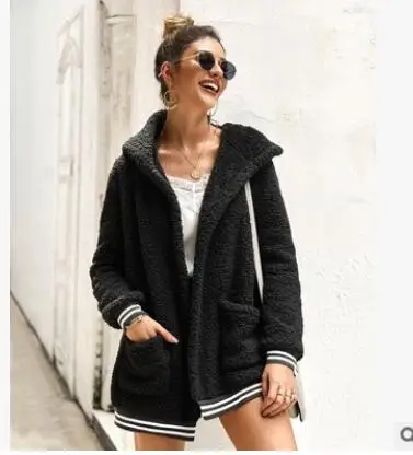 Осенне-зимняя куртка, Женское пальто, мода, корейский стиль, размера плюс, женское плюшевое меховое пальто, женская повседневная куртка, Женская куртка, pusheen - Цвет: Черный
