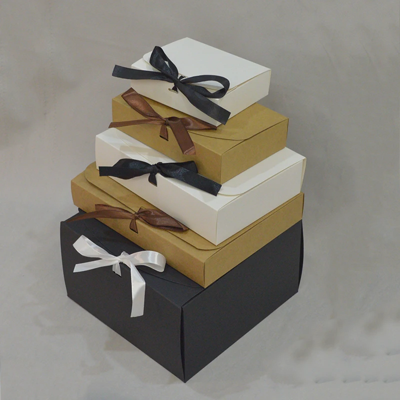 

10pcs kraft paper box with ribbon craft paper boxes for packaging custom paper gift box for gifts big size brown printed boxes