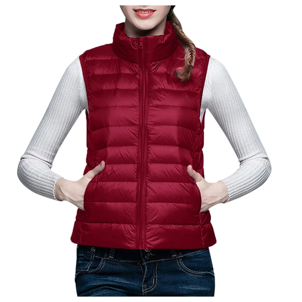 Women Down Vest Sleeveless Jackets Fashion Women's Standing Collar Short Paragraph Leisure Lightweight Down Vest Winter