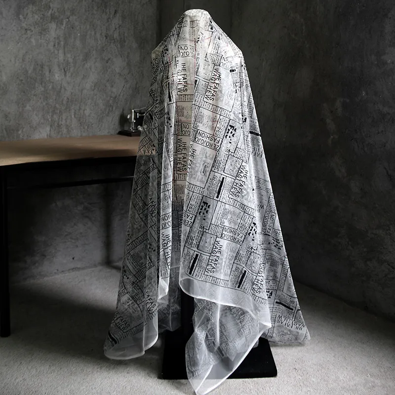 

45cm*155cm/piece Newspaper net cloth spring and summer perspective net gauze alphabet printing net cloth creative dress dress de