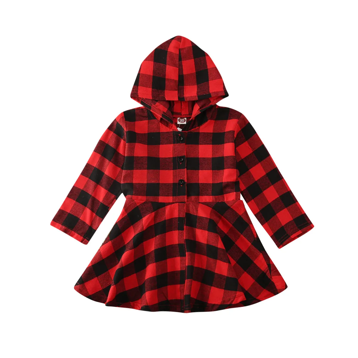 Рождественское платье в клетку для девочек 1-6 лет Повседневное платье с капюшоном и длинными рукавами детские рождественские платья на осень и зиму