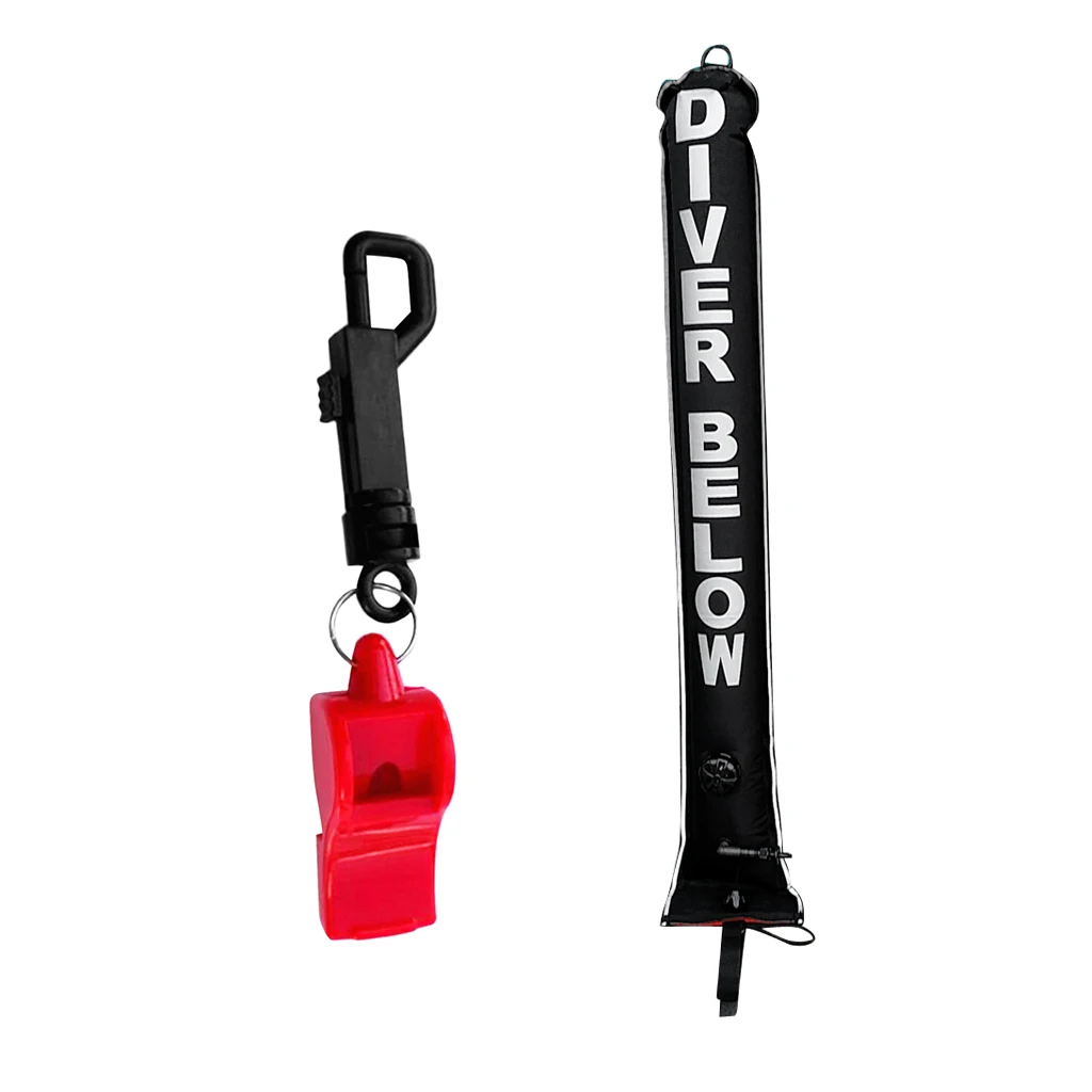 Scuba Safety Sausage Tube Diver Below SMB & Emergency Survival Whistle with Clip Surface Marker Buoy