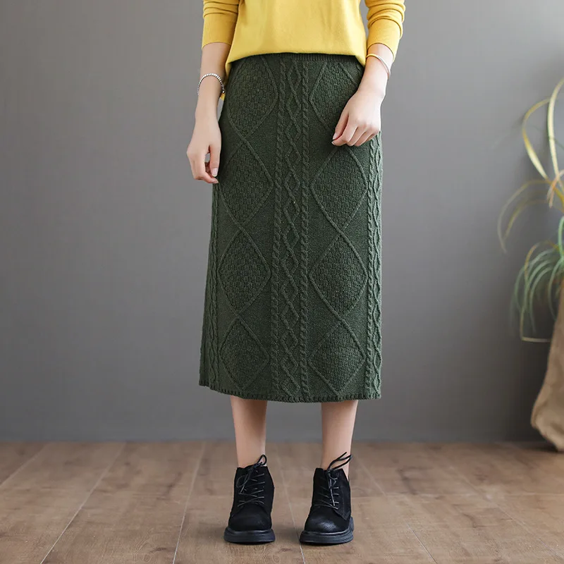 

Autumn Skirt Retro Women Knitting Slim-type Skirt 2019 New Ladies Elastic Waist Mori girl Casual Solid color Skirt