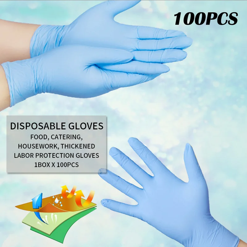 

100pcs Blue Disposable Gloves Latex Gloves Dishwashing/Kitchen/Work/Rubber/Garden Universal For Left and Right Hand