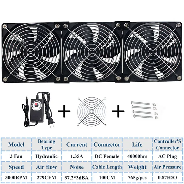Gdstime 120mm DC 12V 220V Fan Mining Computer Chassis Workstation Radiator 12cm 120mmx25mm High Speed Router Server Cooling Fan 3 Fan Hydralic