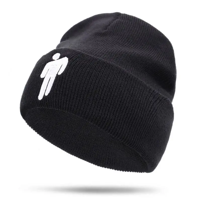 Женская и мужская вязаная кепка унисекс в стиле хип-хоп с манжетами и вышитым логотипом для девочек, повседневная трендовая Кепка, эластичная шапка, уличная одежда - Цвет: BK