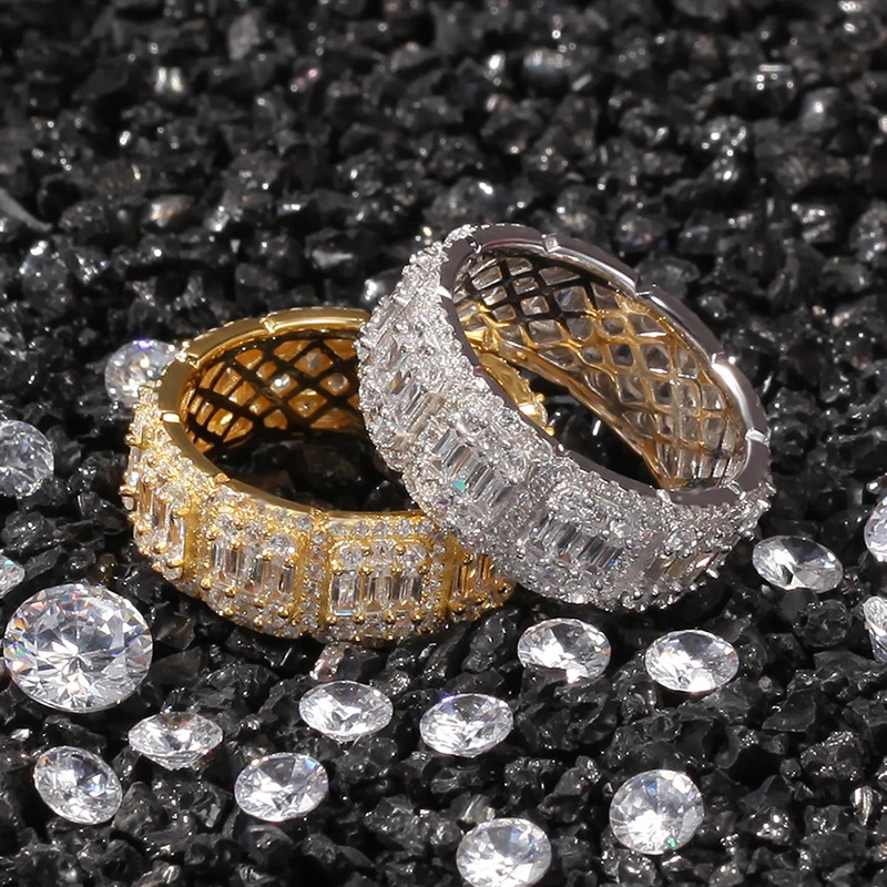 Хип хоп 8 мм 10 мм Полное CZ кубический циркон очарование Iced Out Bling Tready медное циркониевое кольцо для мужчин женщин ювелирные изделия золото серебро