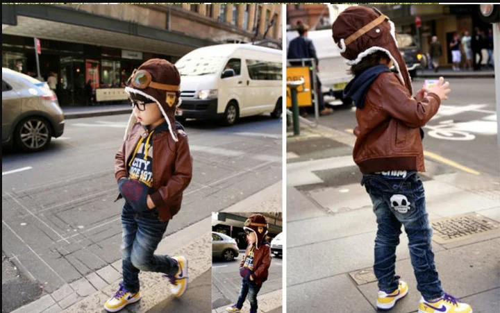 New Fashion Hats Child Pilot Aviator Hat Earmuffs Beanies Kids Autumn Winter Warm Earflap Ear Protection Cap Child Accessories