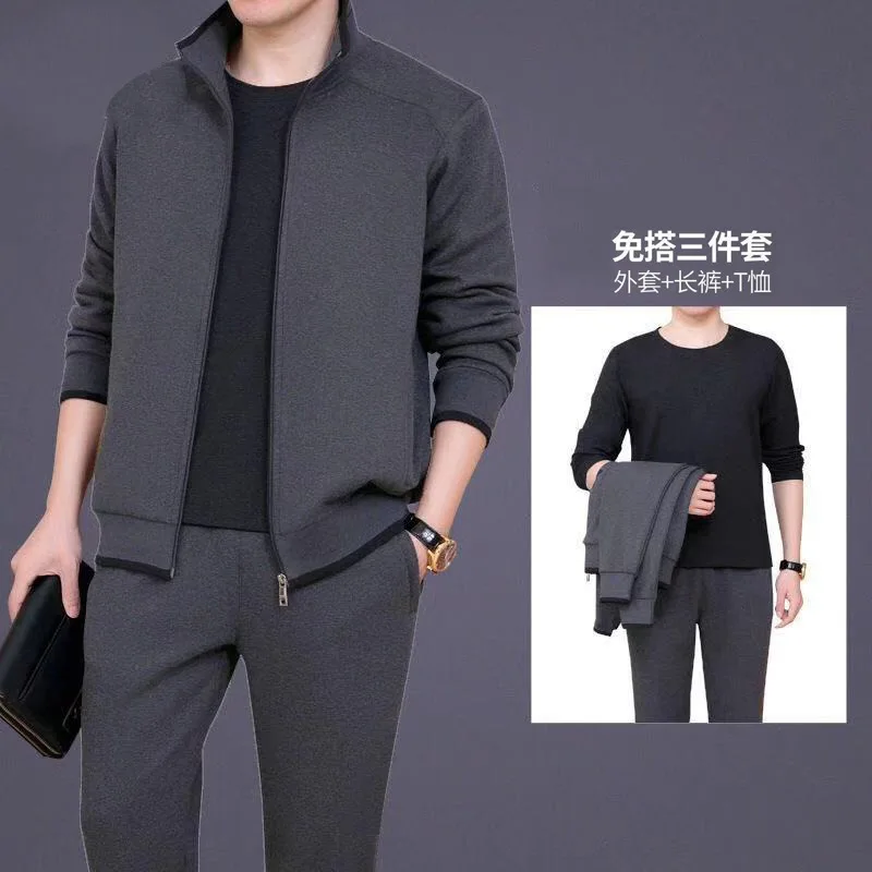 

Middle-aged Men Spring And Autumn Sports Set Three-piece Set Dad Autumn Clothing Set Father Casual Running Sports Clothing