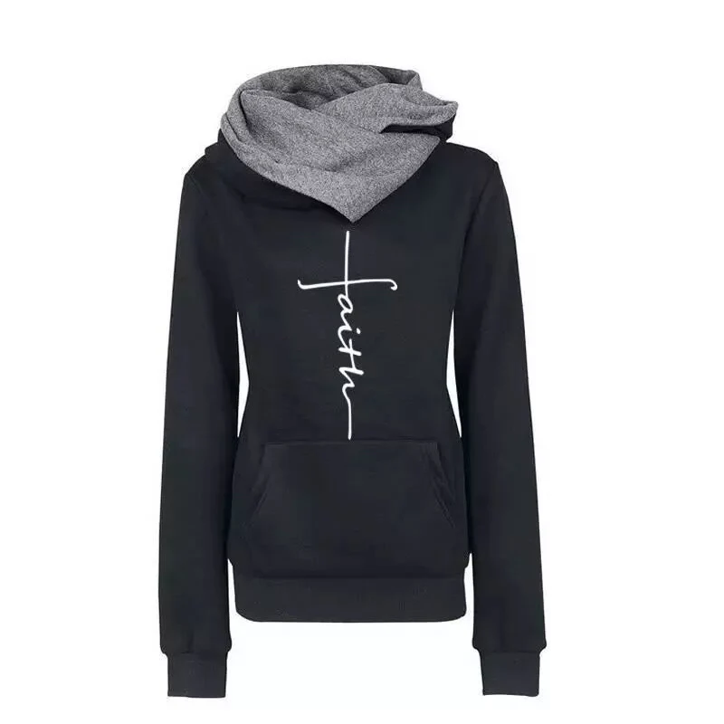  Autumn Winter Hoodies Sweatshirts Women Faith Embroidered Sweatshirts Long Sleeve Pullovers Christm