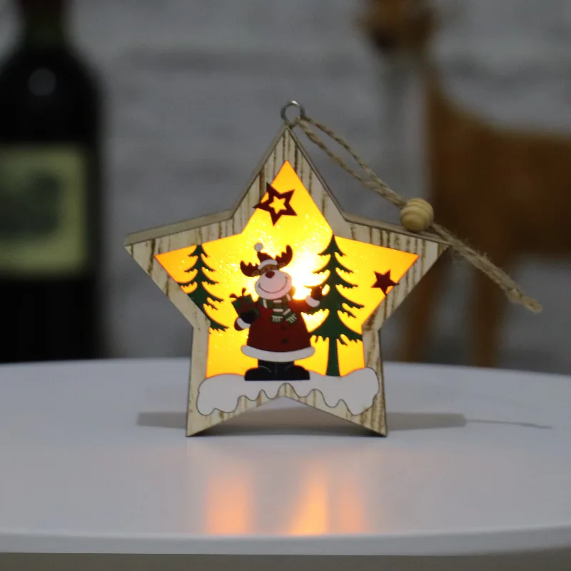 Деревянная Рождественская елка подвеска пейзаж маленькие украшения светящиеся пятиконечная звезда старый снеговик украшение Счастливого Рождества ремесла подарок - Цвет: C